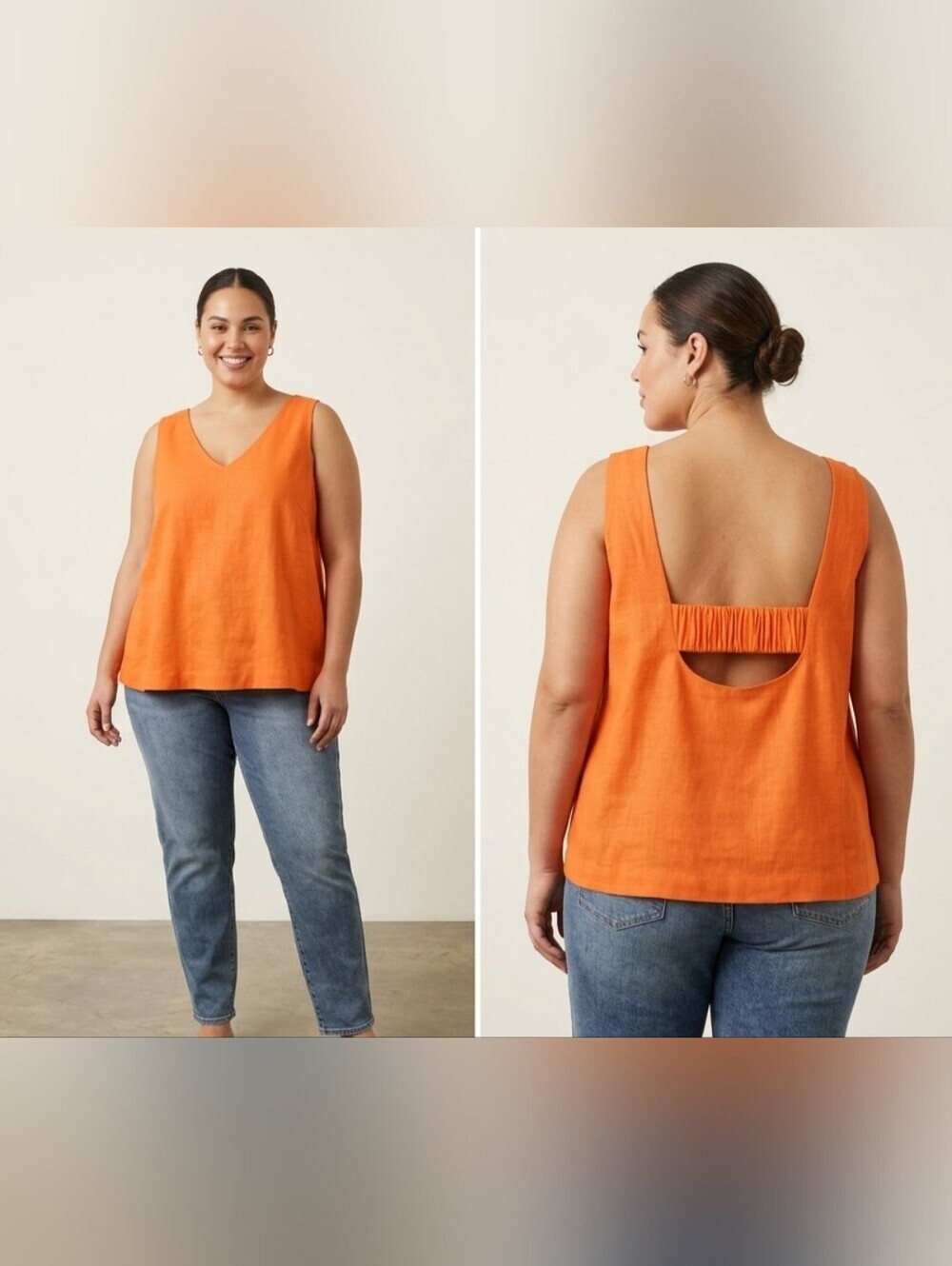 Melanie Lyne Vibrant Orange V-Neck Tank Back Cutout Size 16 Viscose Linen Summer
